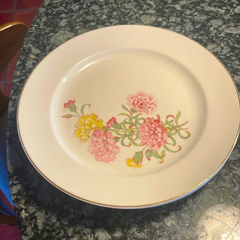 Edwin M Knowles‎ China Co. Gold Rimmed Floral Dinner Plates (4)